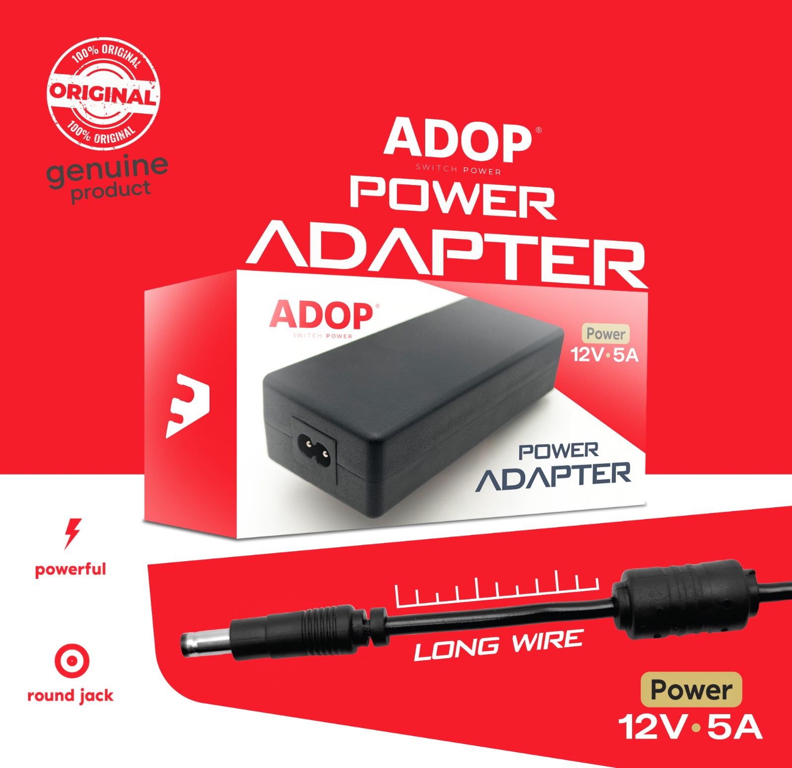 ADOP 12V 5A Original Power AC/DC Adapter For any 12V Power Supply
