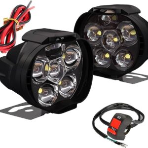 6 LED Fog Light Mirror Mount Driving Spot Head Lamp with 6 LED 2 Pcs Switch 1 Pcs for Bike And Car